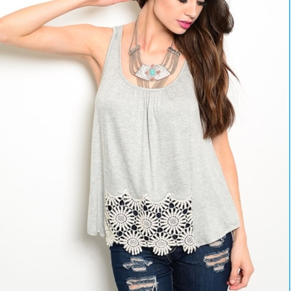 gray  tank with flower lace design